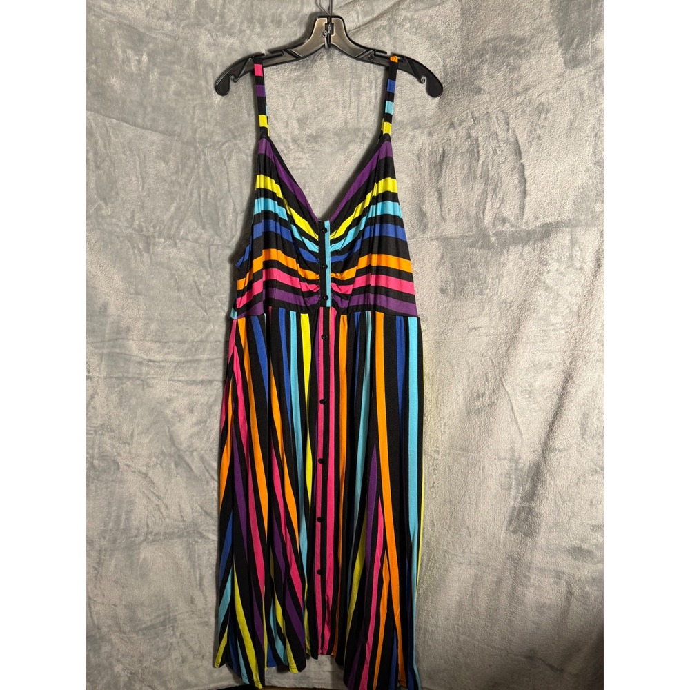 Torrid Super Soft Knit Rainbow Stripe Midi Dress V-Neck Plus Size 4 4X